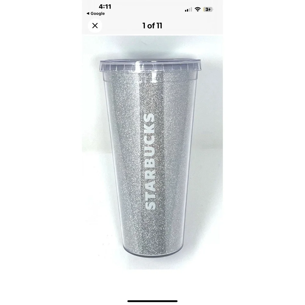 Starbucks 2018 Tumbler Cup 20 oz Silver Glitter for Cold Beverages White Letters